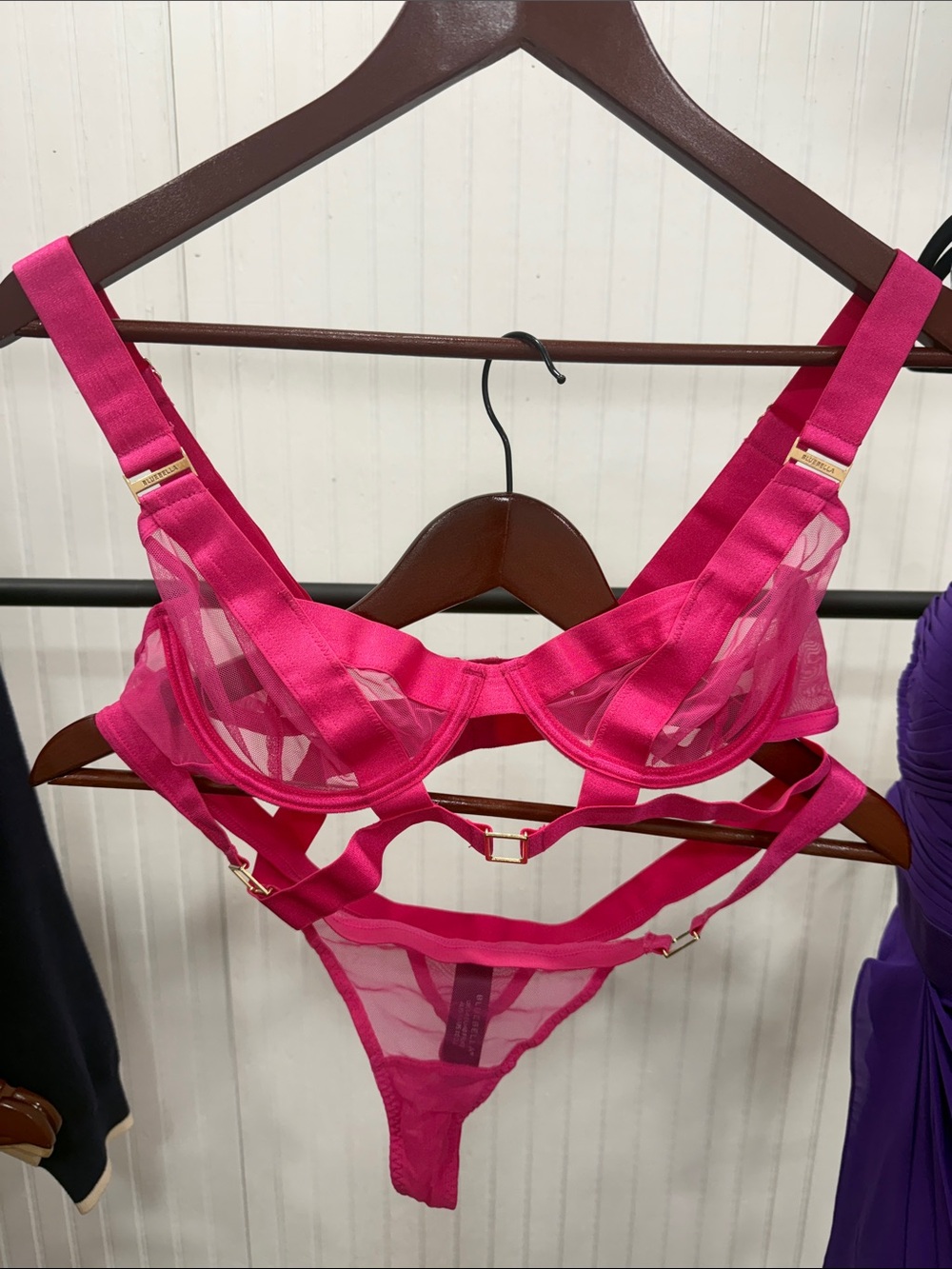Bluebella Hot Pink Sheer Mesh Underwire Bra & Thong Set